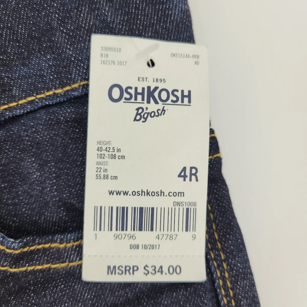 Oshkosh B'gosh Jeans Size 4R Skinny Adjustable Waistband Denim Dark Wash NEW